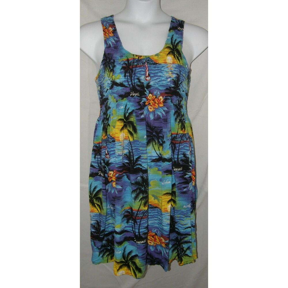 ALOHA HUT Tropical Hawaiian Floral Sz Large - Plus 2X Smocked Sleeveless Dress
